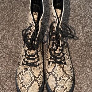 Snake Print Lace-Up Ankle Boots